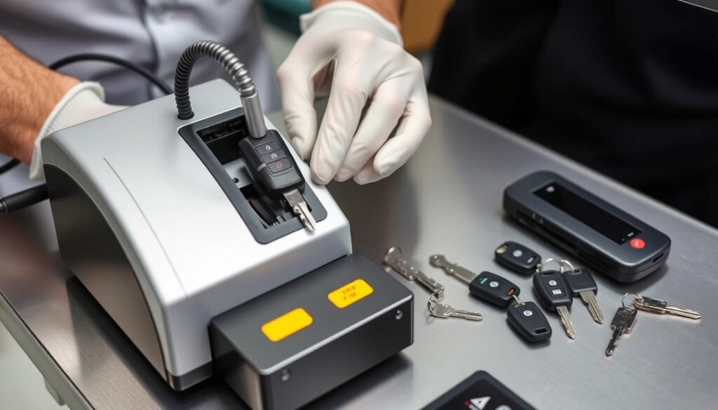 فني محترف يقوم بنسخ مفاتيح سيارات باستخدام أحدث التقنيات فني محترف يقوم بنسخ مفاتيح سيارات باستخدام أحدث التقنيات