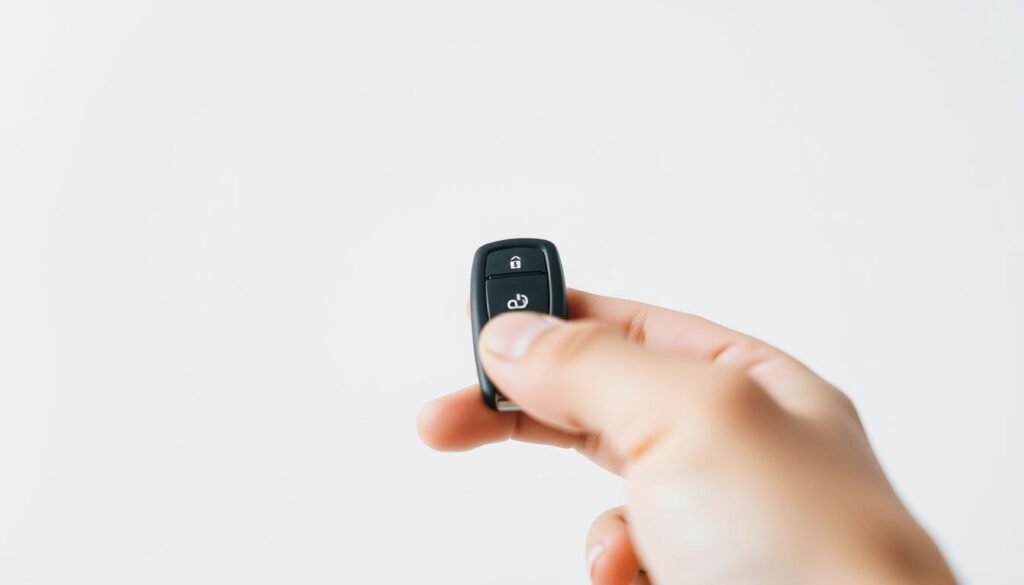 A close-up view of a car key replacement process, showcasing a hand holding a blank car key against a light background. The key is positioned in the center of the frame, with a focus on the intricate mechanisms and grooves that allow it to be programmed and fit into the ignition. The lighting is soft and diffused, creating a clean, professional atmosphere. The image should convey the ease and simplicity of the car key replacement procedure, complementing the section title A close-up view of a car key replacement process, showcasing a hand holding a blank car key against a light background. The key is positioned in the center of the frame, with a focus on the intricate mechanisms and grooves that allow it to be programmed and fit into the ignition. The lighting is soft and diffused, creating a clean, professional atmosphere. The image should convey the ease and simplicity of the car key replacement procedure, complementing the section title