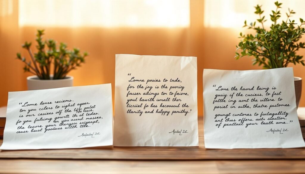 A serene scene of positive customer reviews displayed on high-quality paper sheets, arranged artfully against a warm, natural backdrop. The sheets feature handwritten testimonials in flowing calligraphy, exuding a sense of authenticity. Soft, diffused lighting casts a gentle glow, highlighting the textured surfaces and creating a inviting, slightly vintage aesthetic. The composition is balanced, with the reviews taking center stage, surrounded by subtle visual elements that add depth and interest, such as a wooden table or a potted plant. The overall mood is one of trust, credibility, and satisfied customer sentiment.