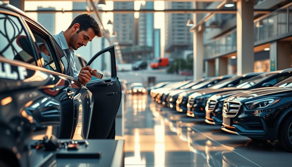 A sleek, modern car service center set against a backdrop of an urban cityscape. In the foreground, a skilled technician in a crisp uniform meticulously examines a car door, his tools neatly arranged on a clean workbench. Soft, directional lighting illuminates the scene, casting warm shadows and highlighting the intricate details of the car's exterior. The middle ground features a fleet of well-maintained vehicles, each gleaming in the afternoon sun, conveying a sense of professionalism and attention to detail. In the background, the bustling streets of the Rumailah district are visible, suggesting the convenient, centralized location of this renowned car unlock service. The overall atmosphere is one of efficiency, expertise, and a commitment to providing the finest automotive locksmith solutions. A sleek, modern car service center set against a backdrop of an urban cityscape. In the foreground, a skilled technician in a crisp uniform meticulously examines a car door, his tools neatly arranged on a clean workbench. Soft, directional lighting illuminates the scene, casting warm shadows and highlighting the intricate details of the car's exterior. The middle ground features a fleet of well-maintained vehicles, each gleaming in the afternoon sun, conveying a sense of professionalism and attention to detail. In the background, the bustling streets of the Rumailah district are visible, suggesting the convenient, centralized location of this renowned car unlock service. The overall atmosphere is one of efficiency, expertise, and a commitment to providing the finest automotive locksmith solutions.
